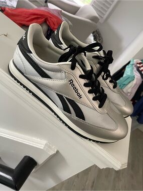 Reebok Silver and Black Retro Runner Sneakers